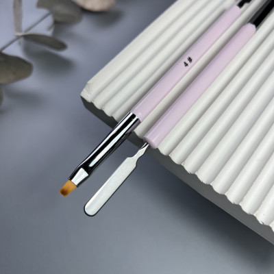 Кисть для полигеля Nail Art прямая №4 (розовая со шпателем)