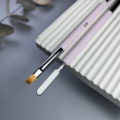 Кисть для полигеля Nail Art прямая №8 (розовая со шпателем)