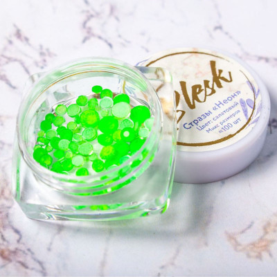 Стразы неоновые разноразмерные "Blesk", цвет: салатовый ~100 шт