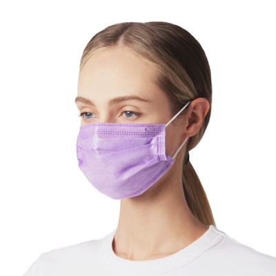 Маска для лица 3-х слойная SMS фиолетовая в пакете 50шт 