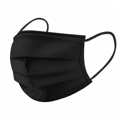 Маска для лица 3-х слойная SMS черная в пакете 50шт 