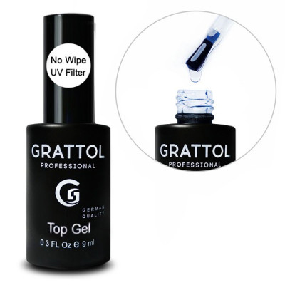Grattol No Wipe Top Gel UV Filter 9 мл - Топ без липкого слоя c УФ фильтром