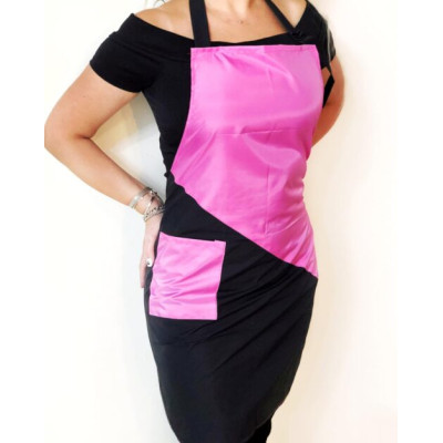 Фартук для мастера черно-розовый косая полоса