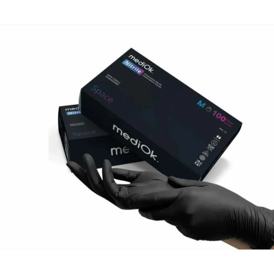 Перчатки одноразовые нитриловые mediOk M черные 100 шт