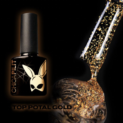CHICAPILIT POTAL GOLD Глянцевый топ без липкого слоя с хлопьями золотой потали , 10мл