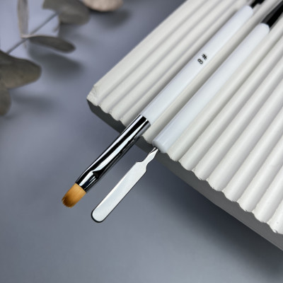 Кисть для полигеля Nail Art овал №8 (белая со шпателем)